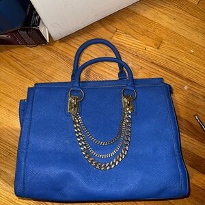 Blue Women's Handbag with Gold Chain